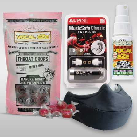 Vocalist Wellness Pack Throat Spray, Throat Lozenges, Ear Plugs, Singer Mask