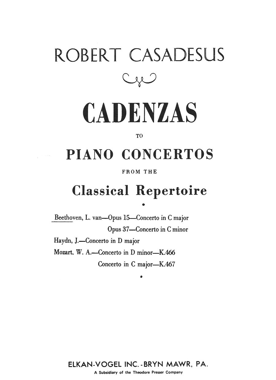 Cadenzas to Piano Concertos from the Classical Repertoire