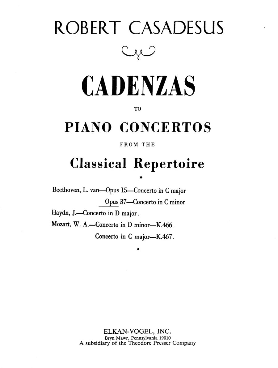 Cadenzas to Piano Concertos from the Classical Repertoire