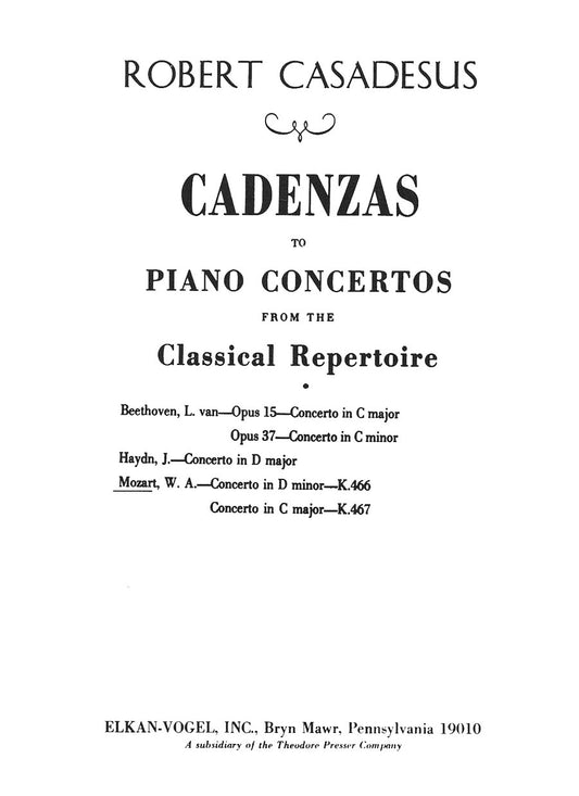 Cadenzas to Piano Concertos from the Classical Repertoire