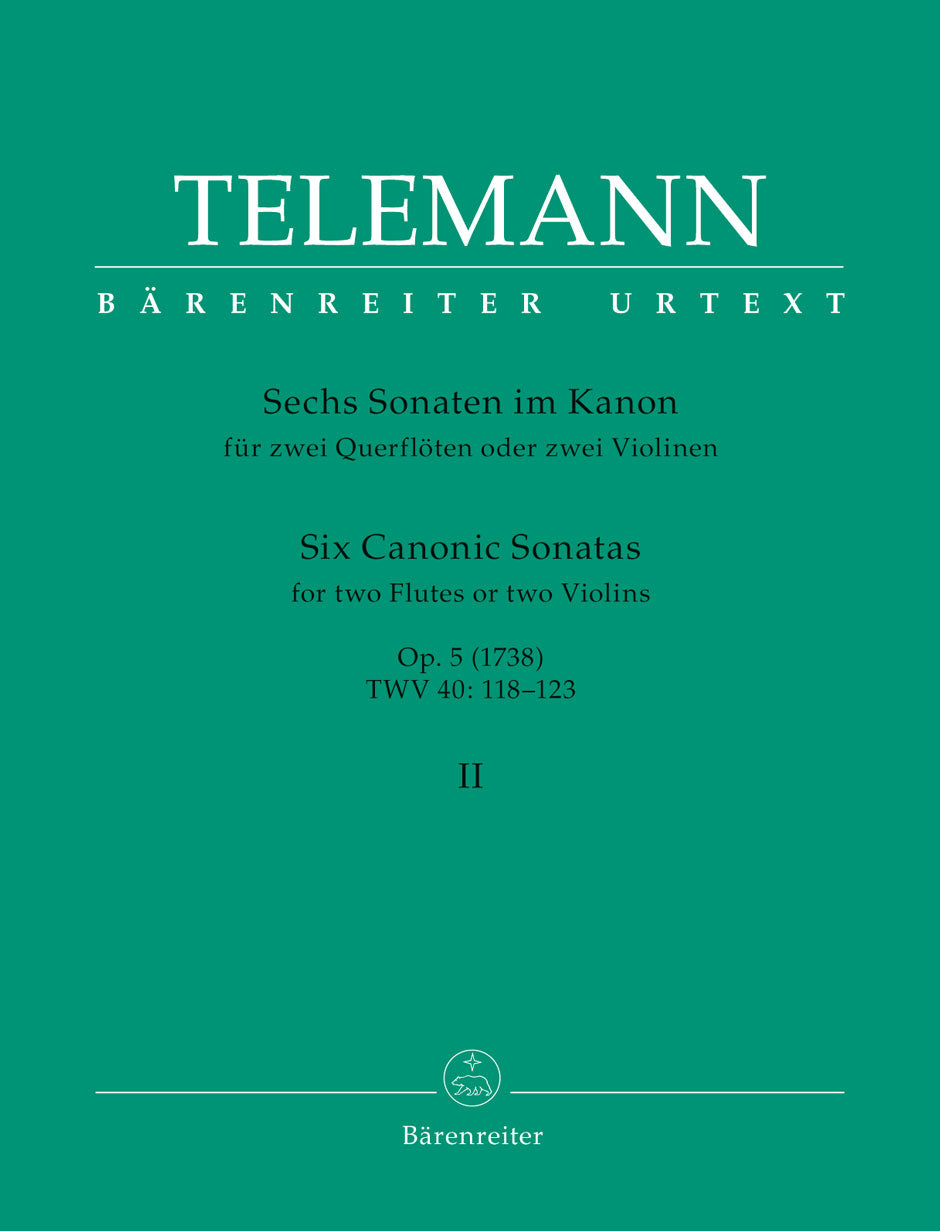 Six Canonic Sonatas for Two Flutes Or Two Violins Vol. 2