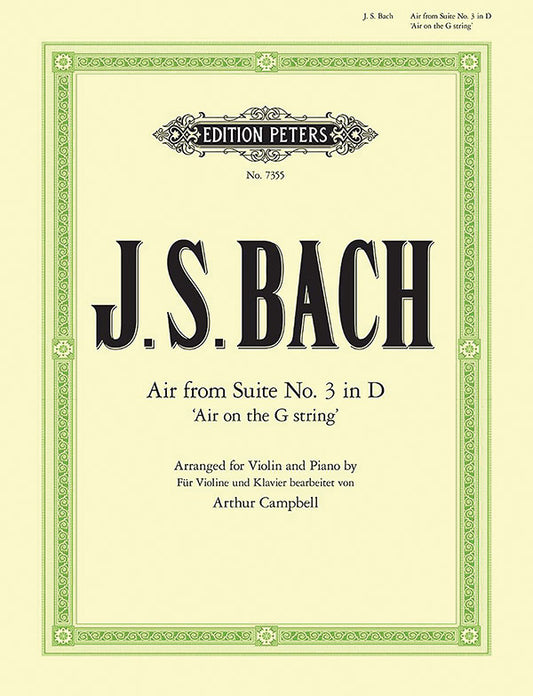 Air on the G String from Orch. Suite No. 3 BWV 1068 (Arr. for Violin & Piano)